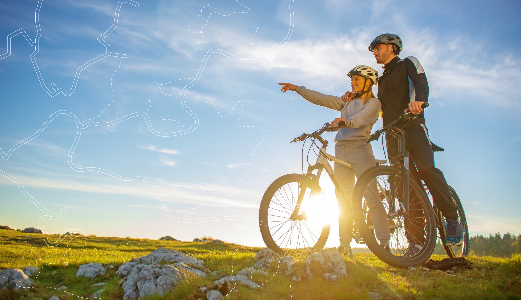 Cyclists pointing into a direction