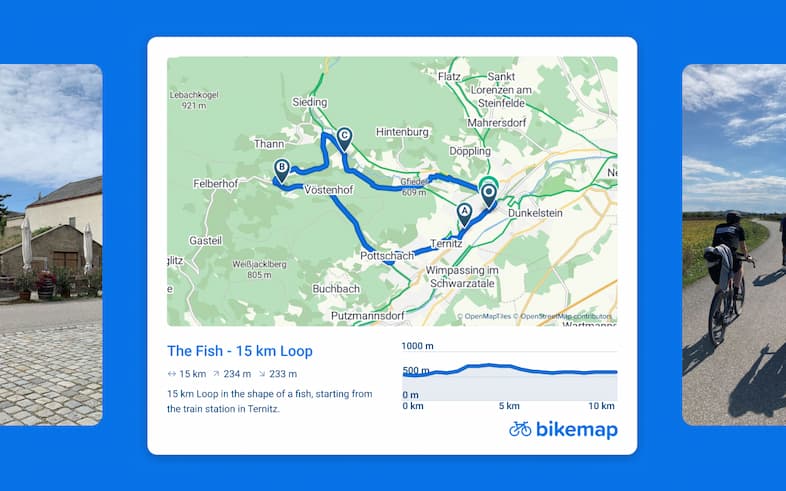 Map and detailed information of a cycling route in a compact Bikemap widget, which you can embed on your own website